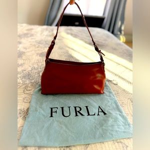 FURLA soft real leather shoulder bag in rusty orange